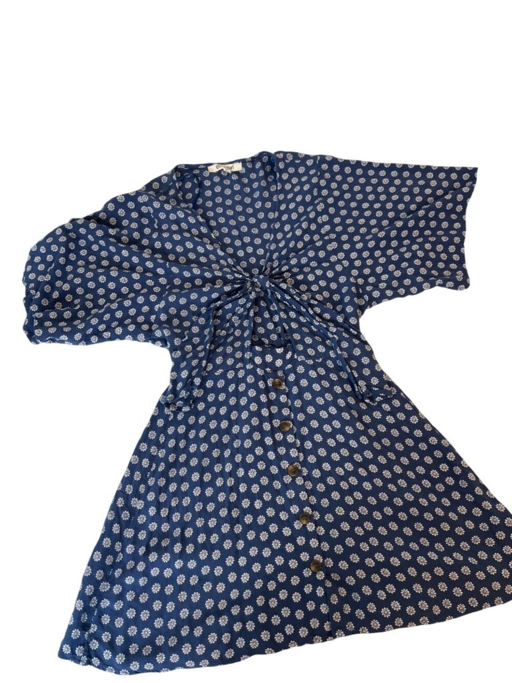 Rip Curl Blue White Ditsy Floral Tie Front Button Front Mini Dress Size XS Beach